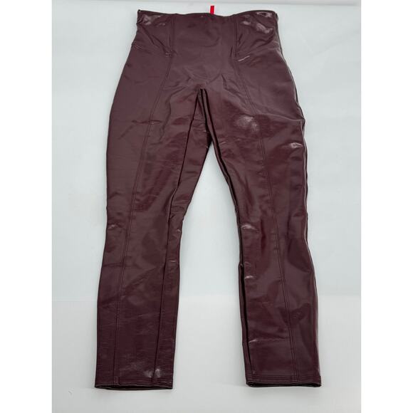 Spanx Patent Leather Leggings Burgundy Red High Shine Size Large - Picture 3 of 8